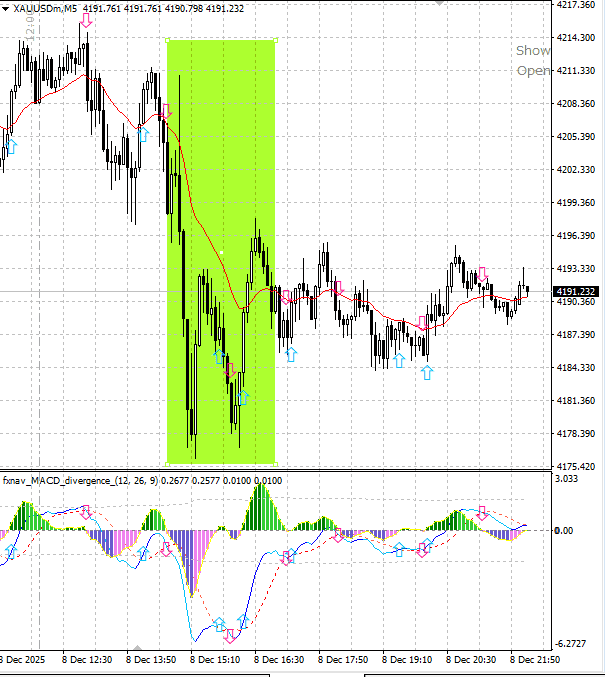 ゴールド20251208の5分足チャート
