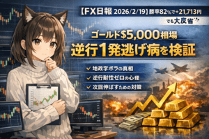 【FX日報 2026/2/19】勝率82%で+21,713円でも大反省|ゴールド$5,000相場で逆行1発逃げ病を検証